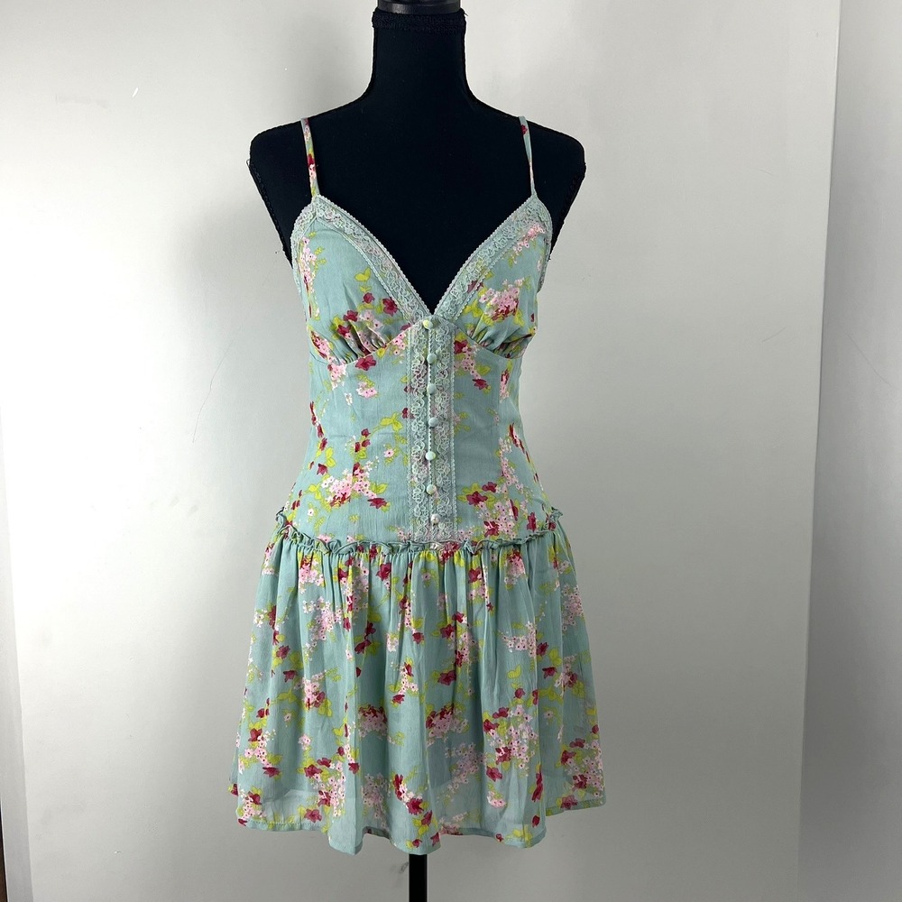 Wild Fable Smocked Mini Babydoll Dress XS Floral Lace Coquette Fairy Romantic
